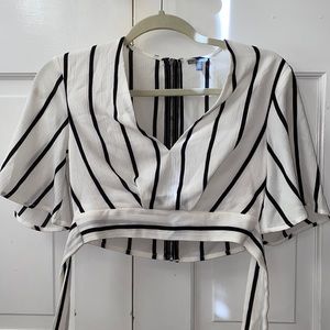 White with black stripes crop top